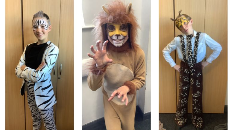 Cast members of Madagascar Jr school drama club performance