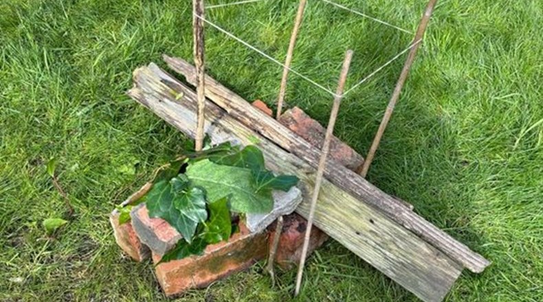 Building bug hotels in the school garden at Gosforth Junior High Academy 