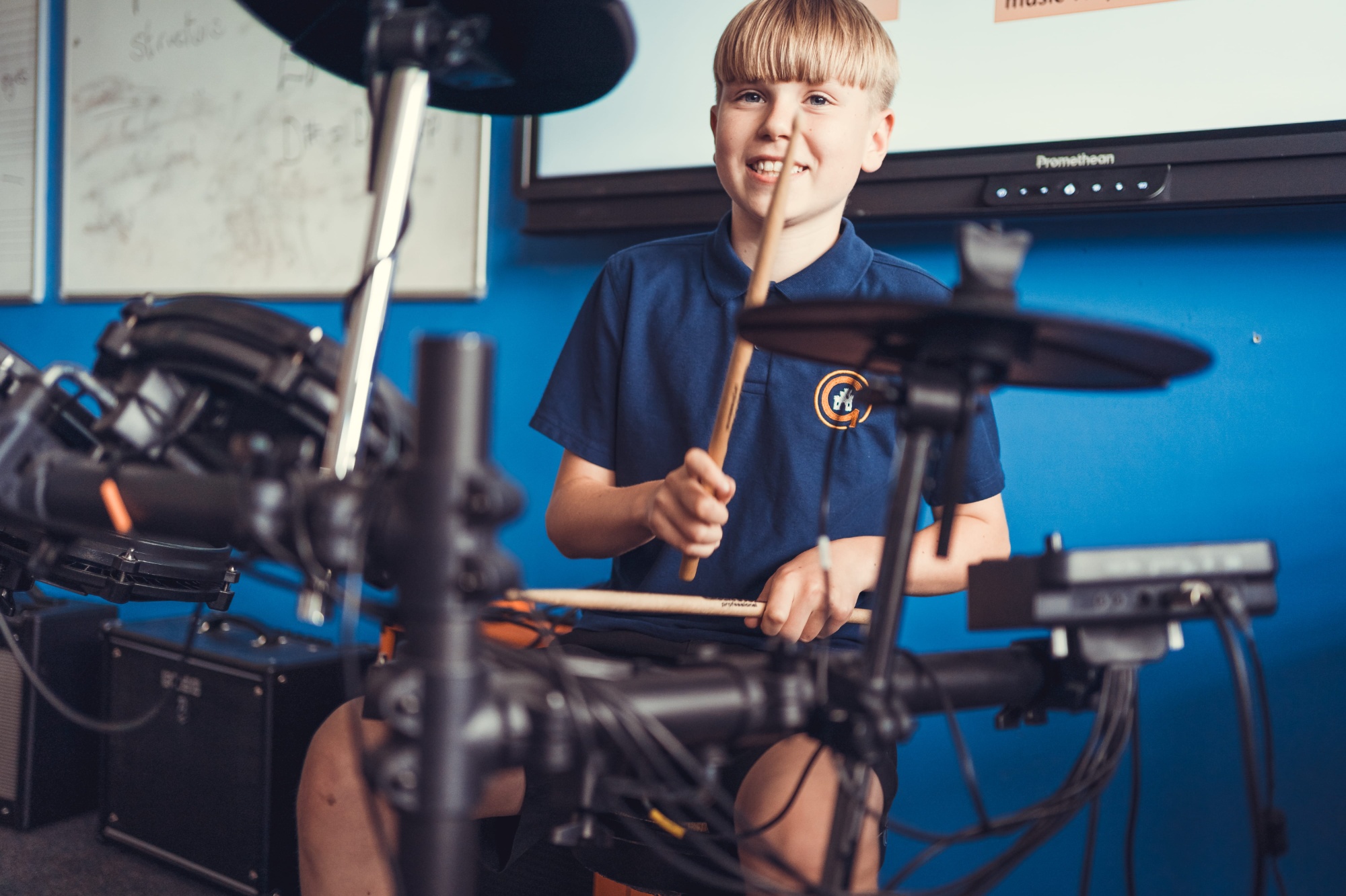 Boy playing drums